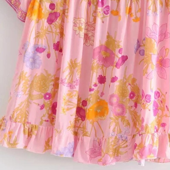 NWT Pastel Pink Floral Ruffle Short Sleeve Blouse - Picture 8 of 11
